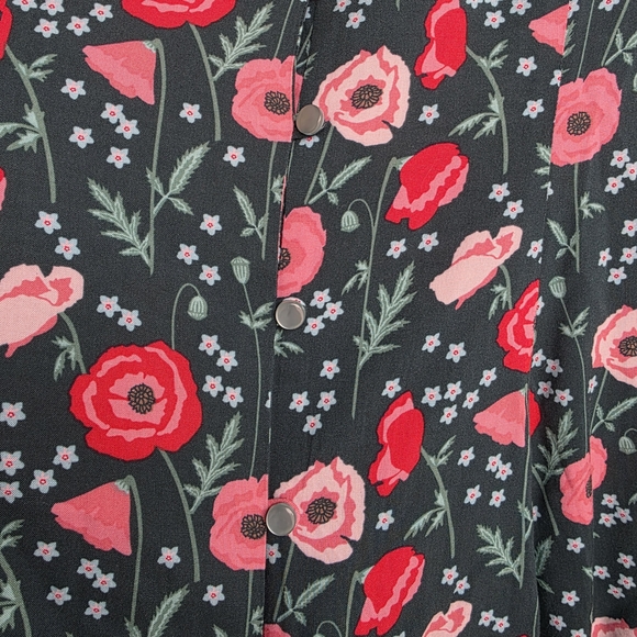 Matilda Jane Teal Floral V-Neck Blouse with Pink & Red Flowers - Picture 8 of 11